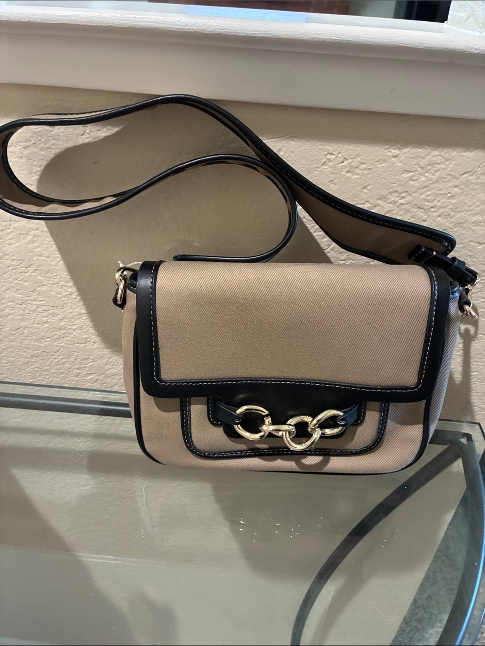 Zara tan canvas  with Gold Hardware shoulder bag